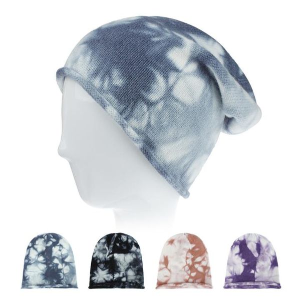 

2020 new tie-dyed knitted hat hip-hop rolled hem hats soild color gradient cap fall and winter warm retro ins street knitted caps, Blue;gray