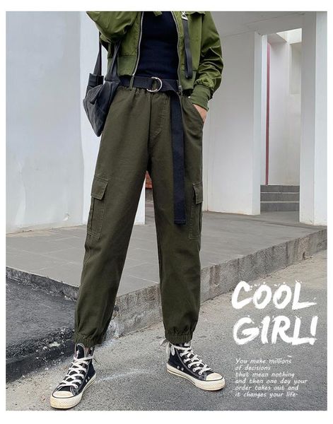 

super fire overalls women's pants autumn and winter high waist was thin black solid color sports and leisure loose harem pants, Black;white