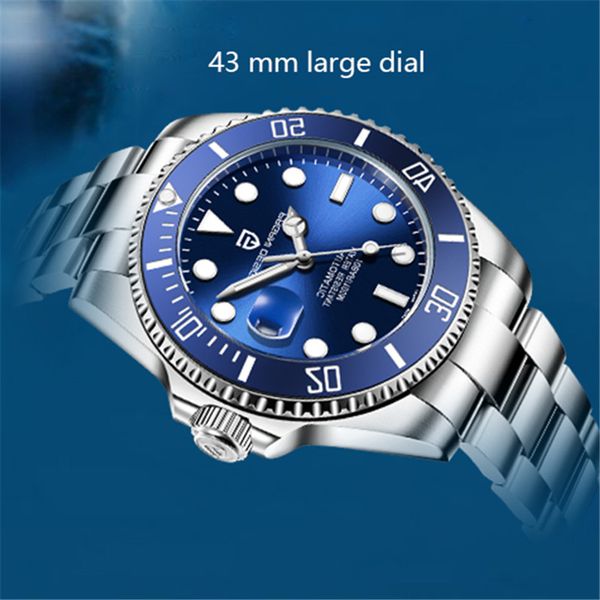 

wristwatches men watch pagani design water blue dial luxury automatic watches stainless steel 100m waterproof mechanical 1639, Slivery;brown