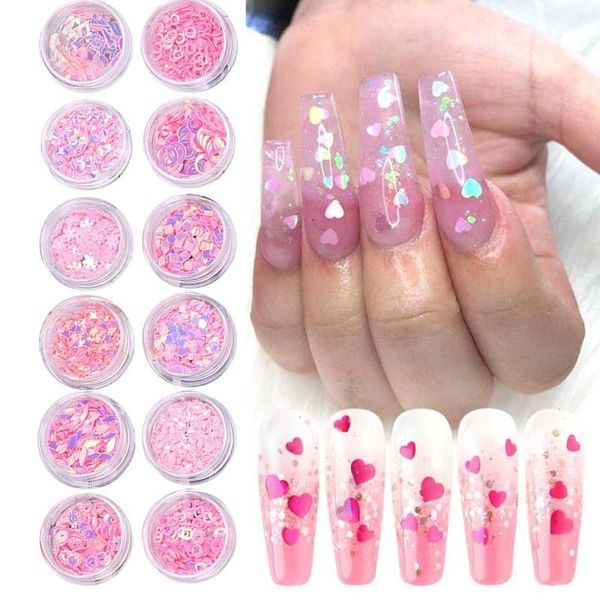 

12pcs/set nail art sequins mixed size nail glitter flakes 3d sequins paillette powder art decoration manicure tools, Silver;gold