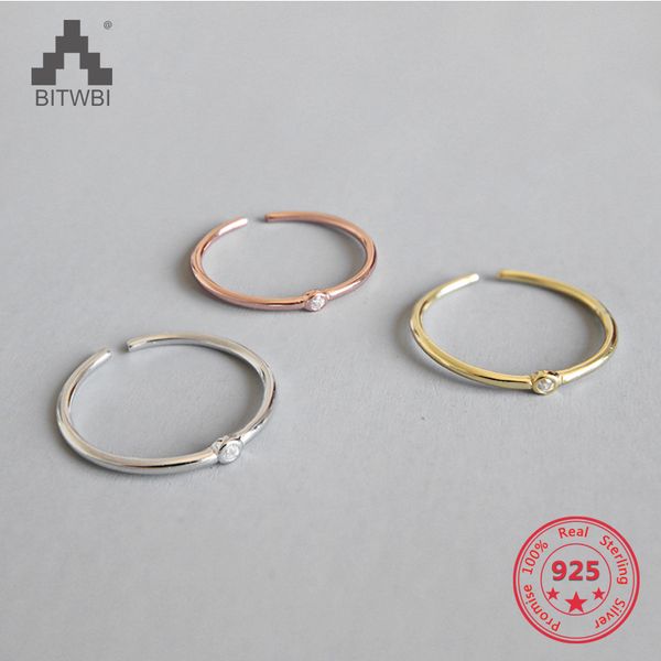 

100% s925 sterling silver temperament wild minimalist fine zircon opening ring index finger ring female jewelry, Golden;silver