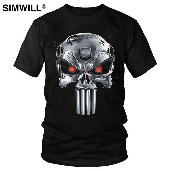 

cool the punisher skull t-shirt men fashion short sleeves cotton t shirts robot soldier tee slim fit classic movie merch