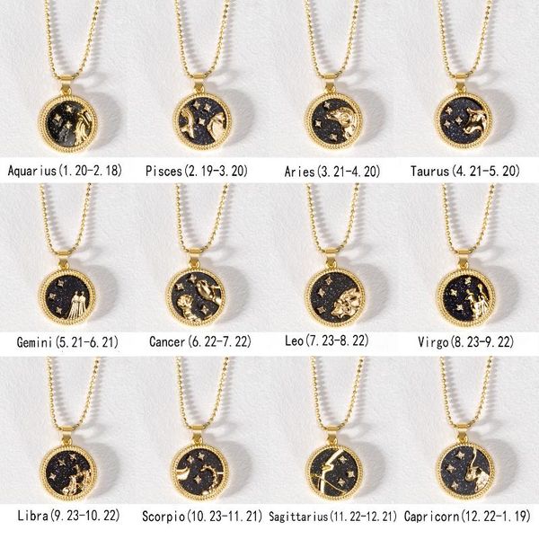 

pendant necklaces charm 12 constellation choker elegant star zodiac sign pendants gold color chain for women gift dropship, Silver