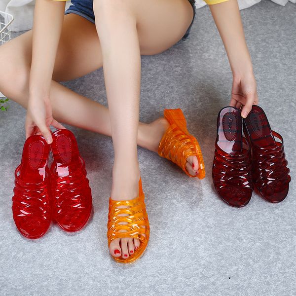 

women's flip flop jelly shoes slides women summer slippers totem plastic slippers outside wear summer shoes ladies flat slipper, Black