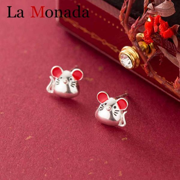 

2020 new style zodiac chinese red lucky mouse rat earrings 925 sterling silver girls kids gift jewelry, Golden;silver