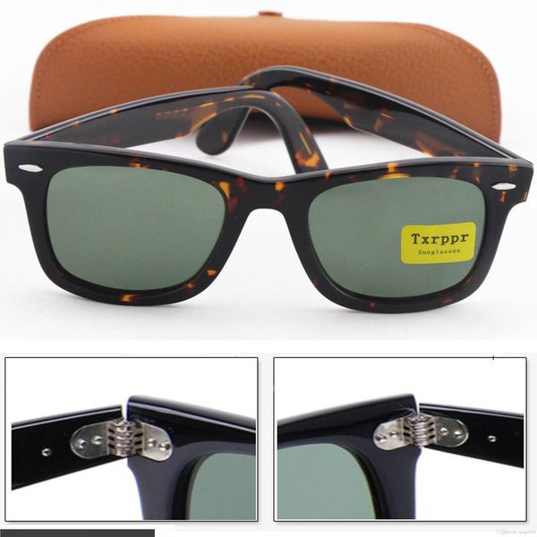 

brand designer classic tortoise metal frame green sunglasses for women men 50mm green glass lens with leather box, White;black
