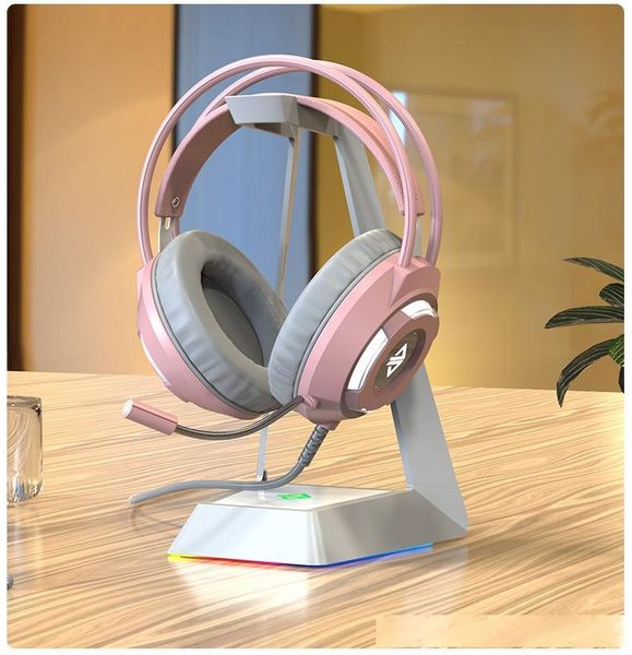 

girl pink pc games headphones for phone lapcomputer wired stereo hifi headsets led light gaming headband ps4 game earphone microphone