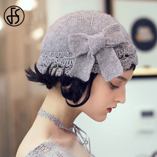 

fs cashmere beanie hat for women 2020 autumn winter skullies fashion warm bow hats skullies cap gorros female caps black gray, Blue;gray