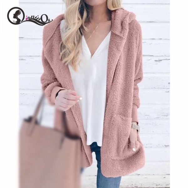 

women autumn coat fashion winter casual solid color hooded long sleeves cardigan coat jacket, Black;brown