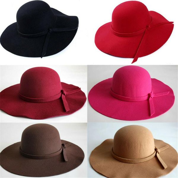 

урожай леди женщины girl моды широкий брим floppy войлок hat шерсть войлок bowler cap клош, Blue;gray