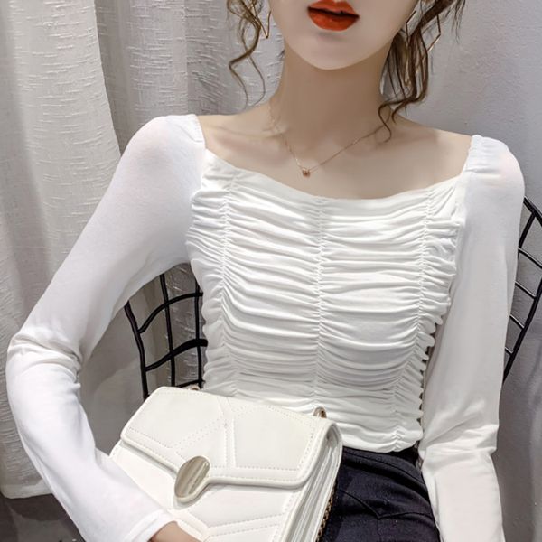 

l double purpose square collar long sleeve women's t-shirt 2020 autumn, White