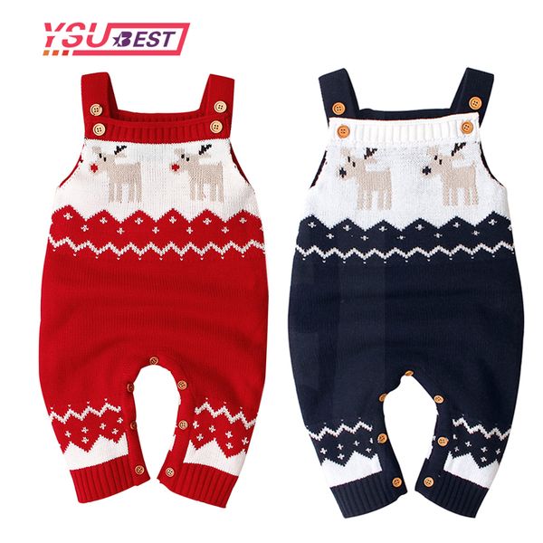 

newborn girls christmas jumpsuits new year baby boys rompers sleeveless infant overalls knitted toddler christmas elk rompers, Blue