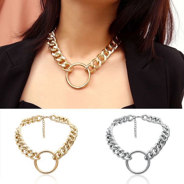 

chokers 1pc punk round metal chain o ring choker women men collar vintage necklace gold silver color girls gifts, Golden;silver