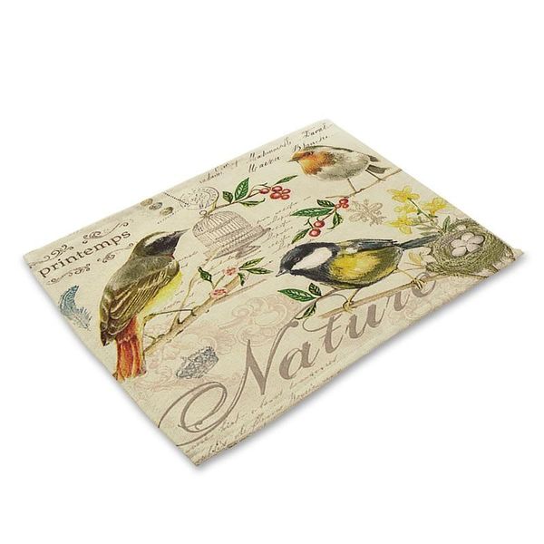 

hand painted flower bird pattern western pads cotton linen pastoral heat insulated tableware mat coasters kitchen accessory