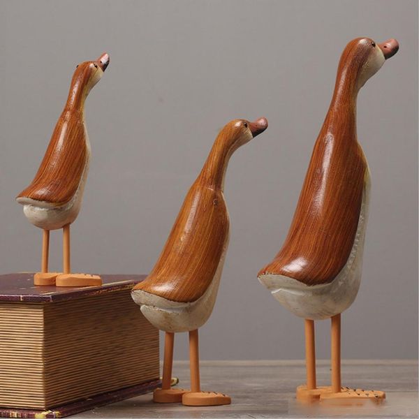 

3pcs/set painted duck statues garden yard lawn decor hand made wooden crafts t200117