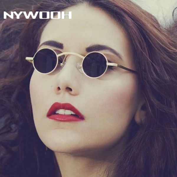 

sunglasses nywooh small round women men polarized sun glasses driving vintage metal steampunk eyeglasses uv400, White;black