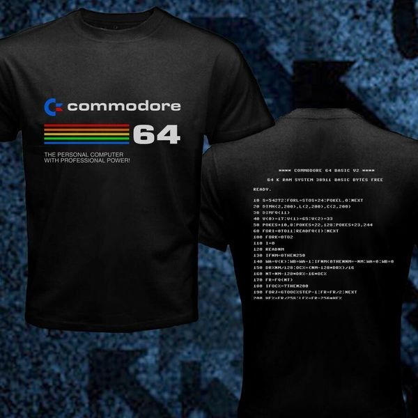 

commodore 64 basic v2 computer retro geek nerd programming man t-shirt double side tees