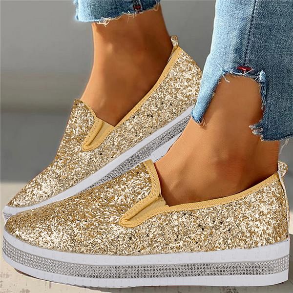 

2020 crystal diamonds women flats bling shoes rhinestone ladies casual shoes round toe slip-on platform women's 43, Black