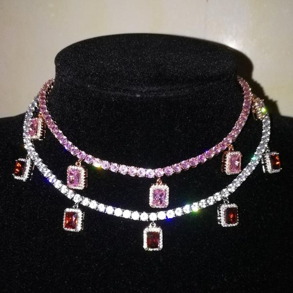 

pendant necklaces 4mm 5 small square zircon single row chain tennis copper micro inlay necklace ladies, Silver