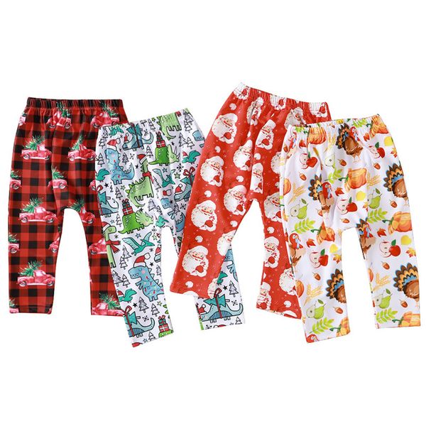 12 Cores Natal Calças Halloween Calças Kids Calças Dinossauros Dos Desenhos Animados Santa Abóbora Girassol Imprimir Crianças Meninos Meninas Roupas M2763