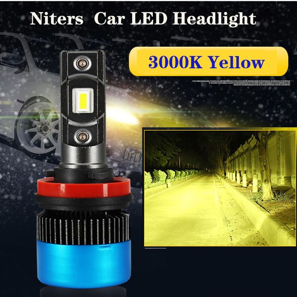 

niters h11 h7 car headlamps-kit or fog lights bulbs 3000k yellow 80w 10000lm mini h1 9005/3 9006/4 9012 led canbus lampada