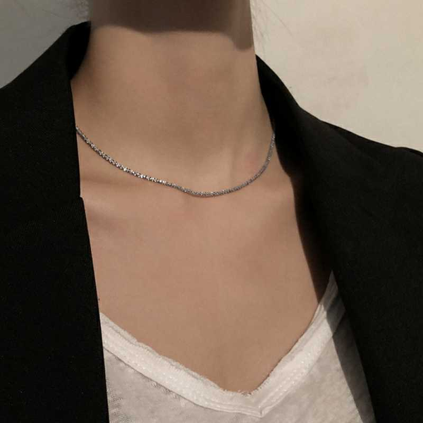 

s925 necklace for women men choker necklace women's simple choker clavicle chain trendy necklaces short chain, Silver