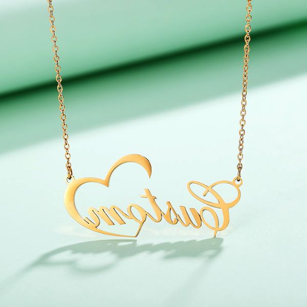 

pendant necklaces love heart name necklace for women stainless steel chain link mom gifts, Silver