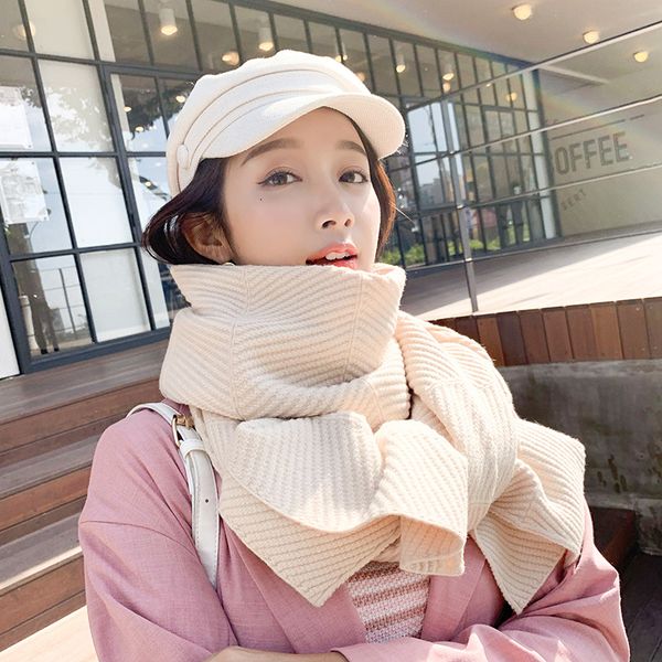 

scarf women's autumn winter korean version solid color knitted wool thickened warm bib dual-use tide wild long shawl bufanda, Blue;gray