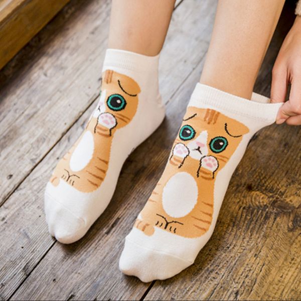 

2019 new fashion cute animal cotton socks female kawaii summer short socks slippers women casual soft funny boat socks t200916, Black