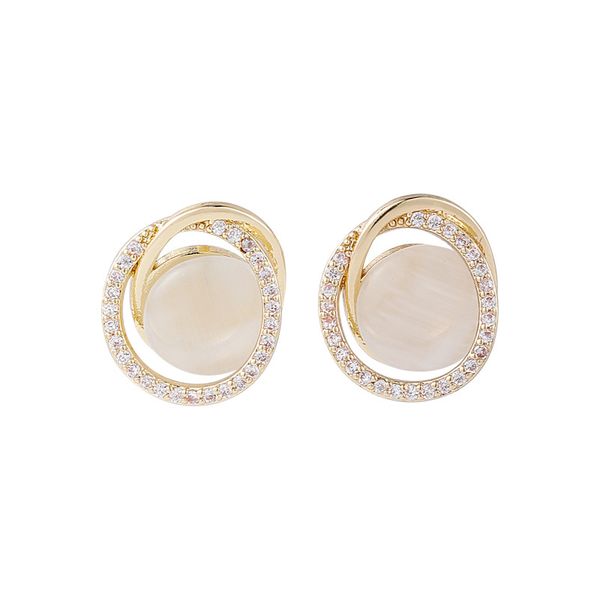 

stud 2021 japan vintage round cat's eye stone big earrings for women fashion temperament simulated pearl brinco, Golden;silver