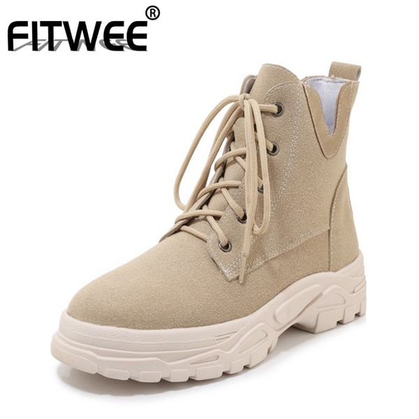 

fitwee новая мода ботильоны для женщин круглый toe толстым дном сапоги узелок сплошной цвет открытый повседневная обувь размер 29-43, Black