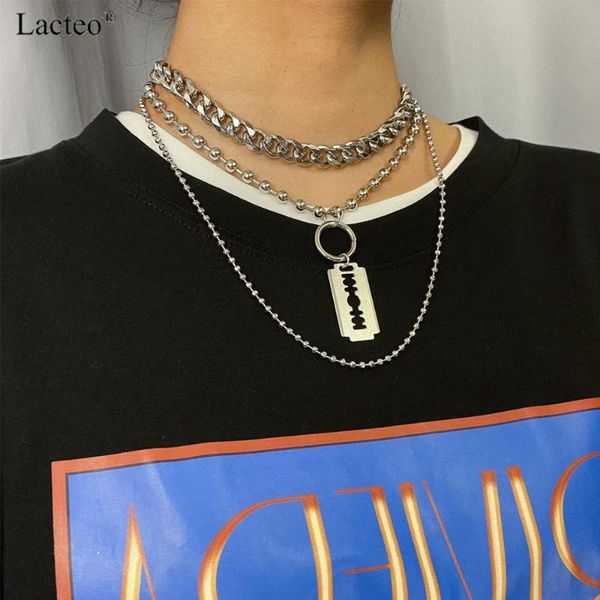 

lacteo neo gothic multi layered shaver pendant necklace street punk cuban beads-chain choker necklace jewelry for women and men, Silver