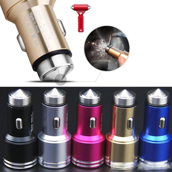 

metal safty hammer emergency car chargers 5v 2a dual usb charger universal auto adapter for iphone 6 7 plus samsung s6 s7 note 4 5 htc phone