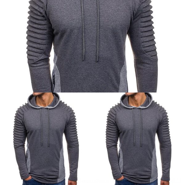 

2019 new color matching pleated hooded 2019 new men's coat sweater men's color matching pleated hooded sweater coat fegzh, Black