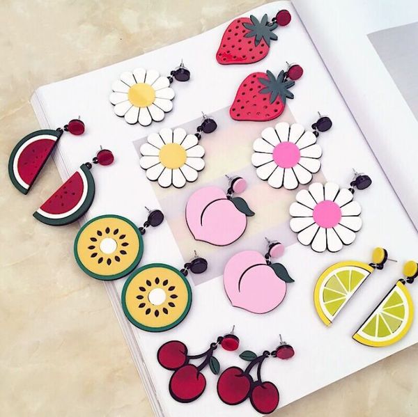 

women's vacation style sunflowers fruit big exaggerated drop earrings summer stylish lovely fashion jewelry acrylic drop earring, Silver