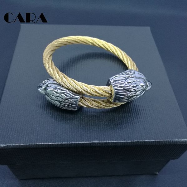

cara 2020 new trendy well polished 316l stainless steel cable bangles men eagle heads size bangles for men cara0048, Black