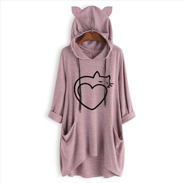 

kawaii long sleeve women hoodies with cat ear girls cat print oversized tracksuit female autumn pullover sweatshirt blouse, Black