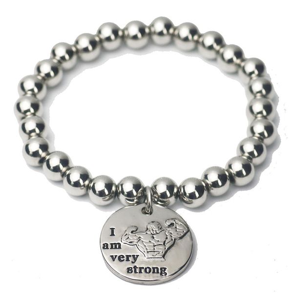

stainless steel beads bracelets bangles men strong man charm hip hop titanium steel stretchable bracelet jewelry accessories, Black