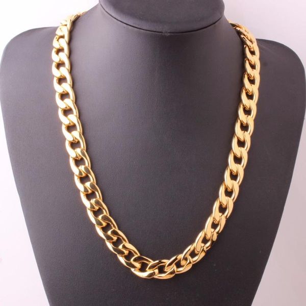 

tisnium 15mm polishing yellow gold color accessories stainless steel cut miami link double curb cuban chain mens necklace, Silver