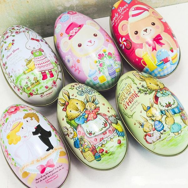 

tin easter eggs shaped candy box small size tinplate case easter bunny chick printing alloy metal trinket party favor