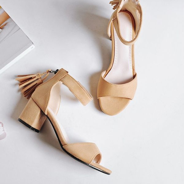 

oversized  11 12 high heels sandals women shoes woman summer ladies fringe open toe heel, Black