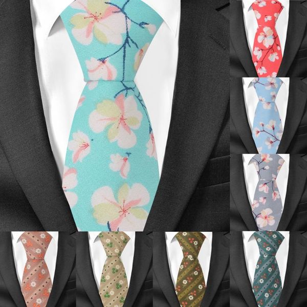 

new spring summer floral neck ties for men cotton print men necktie suits mens tie for business cravats 7cm width neckties, Blue;purple