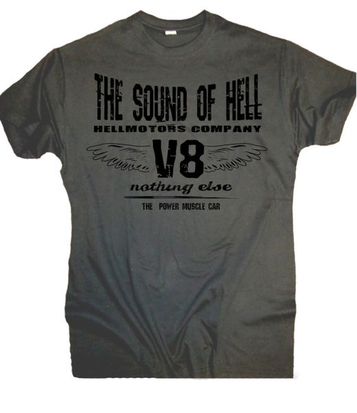 

mens t shirts fashion 2019 sound of hell hellmotors t-shirt v8 us car dunkelgrau oldschool rod 100% cotton tee shirts