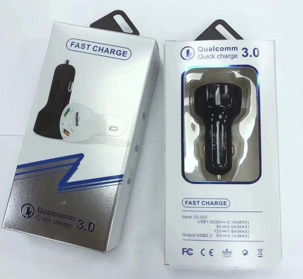 

with retail box qc 3.0 car charger qualcomm quick fast car charge 3-ports fast charger 3 usb car charging adapter for smartphone samsung