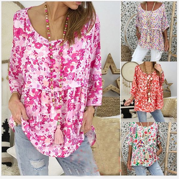 

5xl casual summer shirts women 2020 boho floral print stretch beach shirt tunic loose long party blouses blue plus size, White