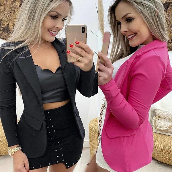 

women's suits & blazers 2021 spring women slim blazer coat casual jacket long sleeve none button suit lady work wear plus size costume#, White;black