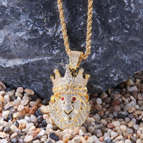 

custom crown lion of the forest necklace hip hop full iced out cubic zirconia gold sliver color cz stone, Silver