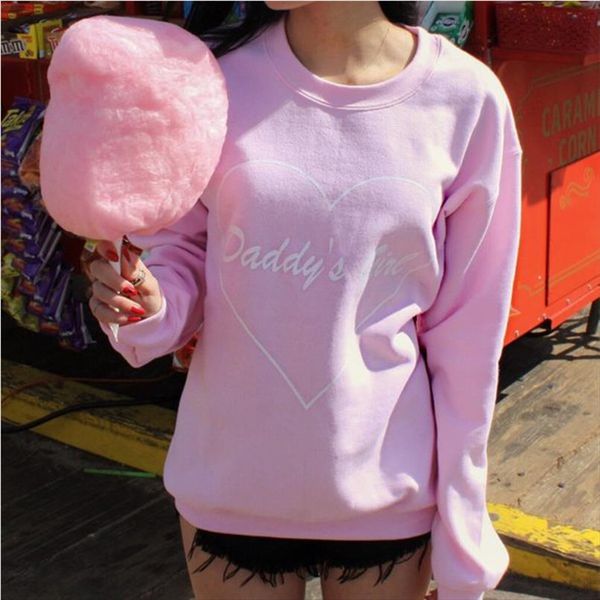 

daddys девушка сердце любовь печать crewneck толстовка женщины streetwear розовый балахон kawaii смазливая хлопок женщин с длинным рукавом о, Black