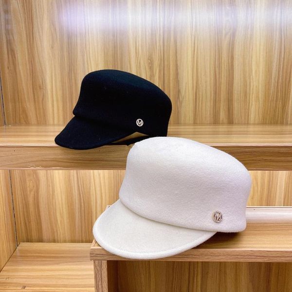 

stingy brim hats 202109-yy autumn solid wool gold letters octagonal equestrian hat men women visors cap, Blue;gray