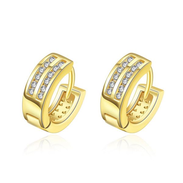 

2 row clear cz zircon hoop earrings yellow gold filled style women lady earrings fashion jewelry gift, Golden